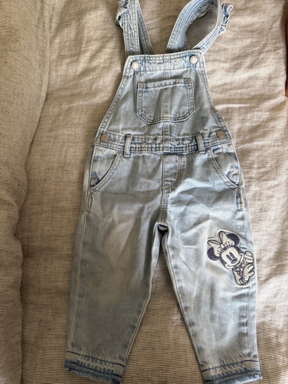 GAP Light Wash Denim Overalls with Minnie Mouse Patch